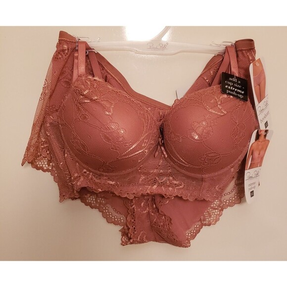 Rene Rofe Women’s Extreme Push-Up Lace Lingerie Bikini Set Brown Sz 36C NWT - Picture 1 of 11